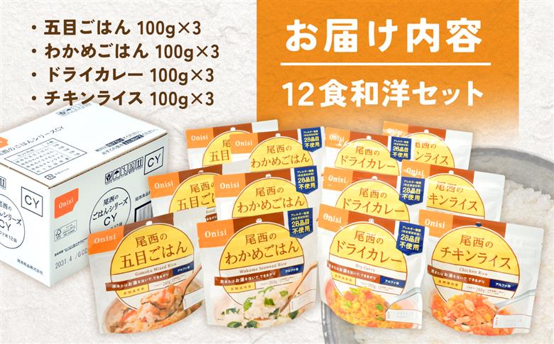 尾西のごはん【和風・洋風】アルファ米12個【アウトドア・防災・備蓄に】｜非常食 保存食 防災グッズ 防災 防災食 アルファ米 長期保存 ご飯 尾西食品 キャンプ アウトドア 登山 ふるさと納税 非常食 送料無料｜on001-12s