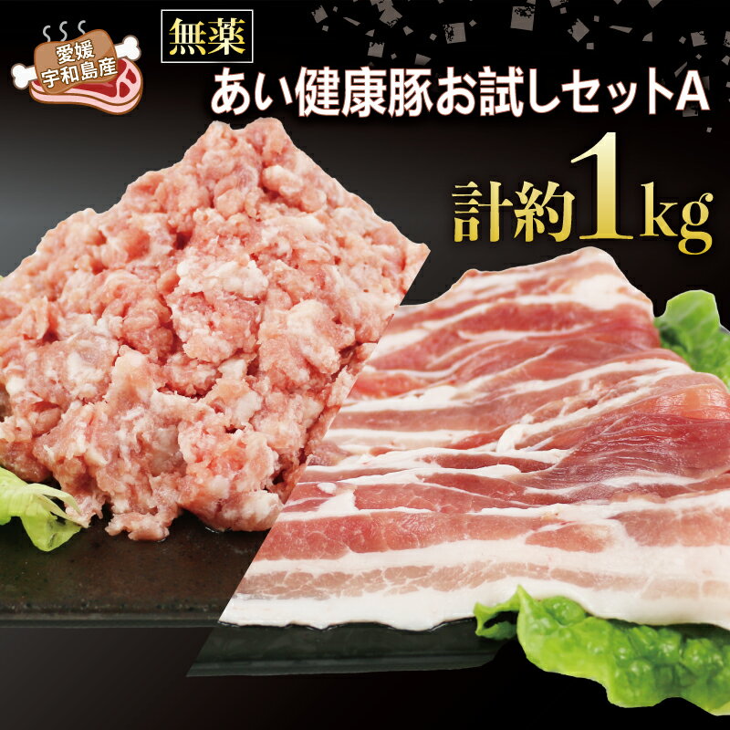 【ふるさと納税】無薬 豚肉 お試し セット A 計1kg バラ 薄切り 500g ミックス ミンチ 500g あい健康豚 niku 豚 ブランド豚 ぶた ぶたにく お肉 肉 にく 真空パック しゃぶしゃぶ 豚しゃぶ 挽肉 挽き肉 ハンバーグ 焼肉 焼き肉 冷凍 国産 愛媛 宇和島 E012-154001