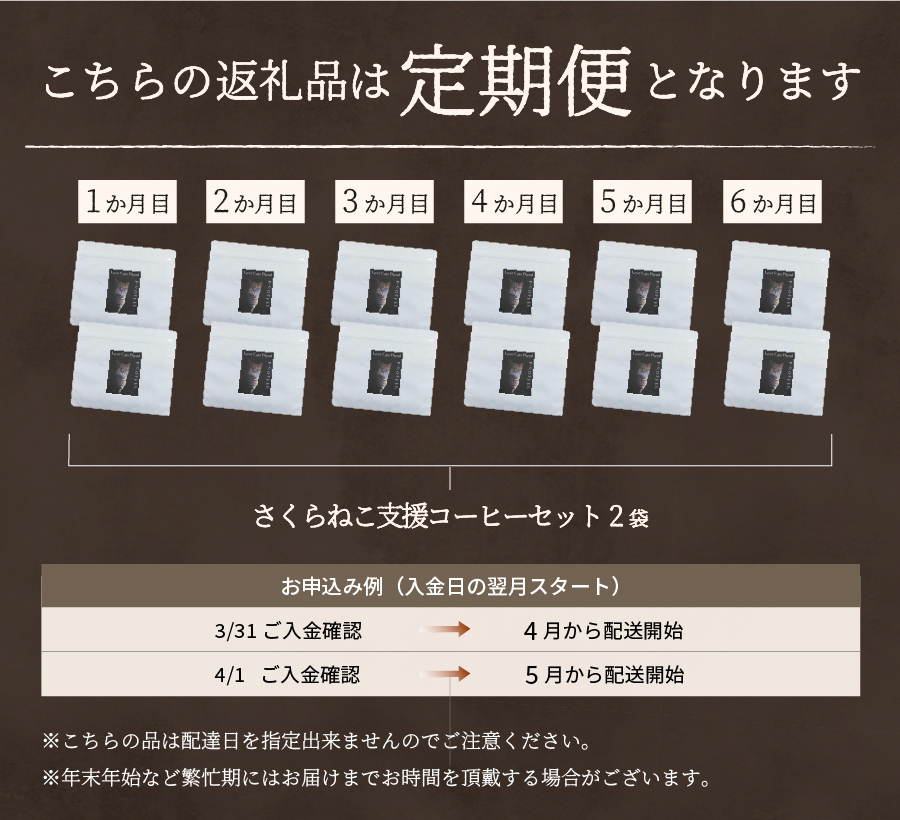 メール便発送【訳ありコーヒー定期便】さくらねこ支援コーヒーセット（粉）6ヶ月