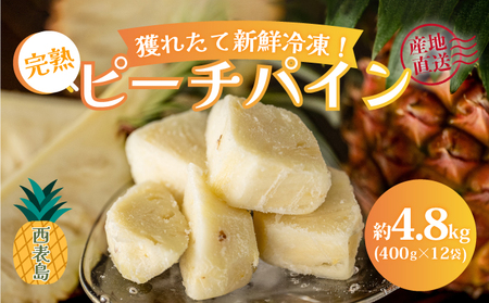 穫れたて新鮮冷凍！西表島の完熟ピーチパイン4.8kg(400g×12袋)　