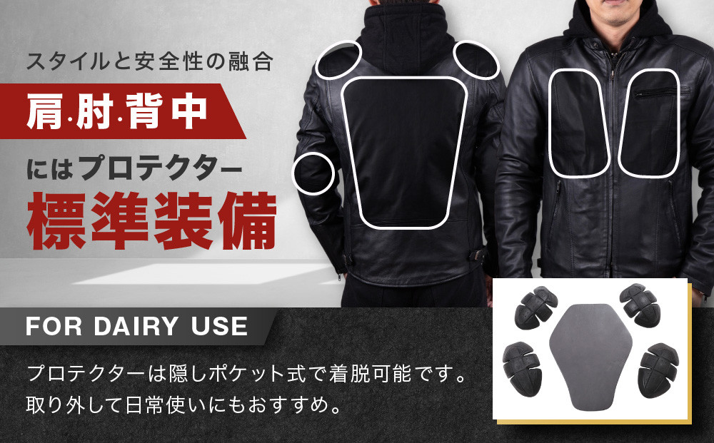 【デグナー】レザーフーディージャケット＜ブラック XLサイズ＞｜京都 バイクギア 人気ブランド バイク [24WJ-5]［ レザージャケット 革ジャン フード付き おしゃれ かっこいい 人気 おすすめ