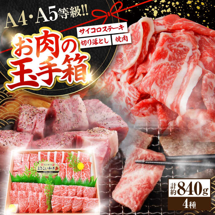 【ふるさと納税】【お中元対象】高知から美味しいお肉の玉手箱! 化粧箱入り 総計約840g 牛肉 ステーキ 焼肉 切り落とし 国産 A4 A5 【(有)山重食肉】[ATAP020]