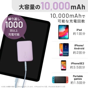 MOTTERU(モッテル) 国内最小最軽量 モバイルバッテリー  PD18W  大容量10,000mAh  スマホ約３回分充電 174g ２年保証 もってる（MOT-MB10001）　ピンク