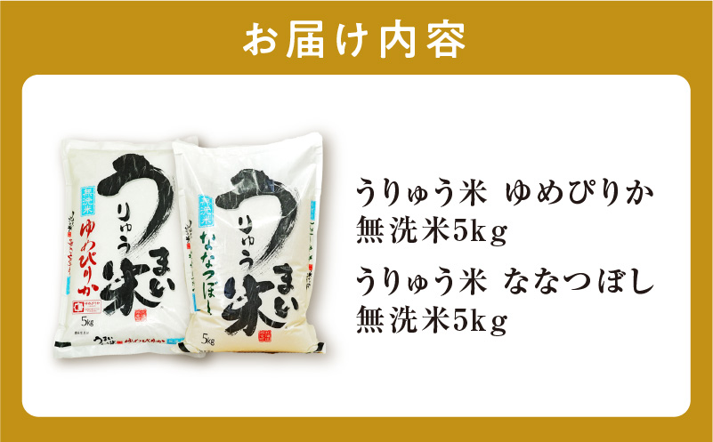 うりゅう米 食べ比べセット 無洗米 「 ゆめぴりか 5kg（5kg×1袋）･ ななつぼし 5kg（5kg×1袋）」