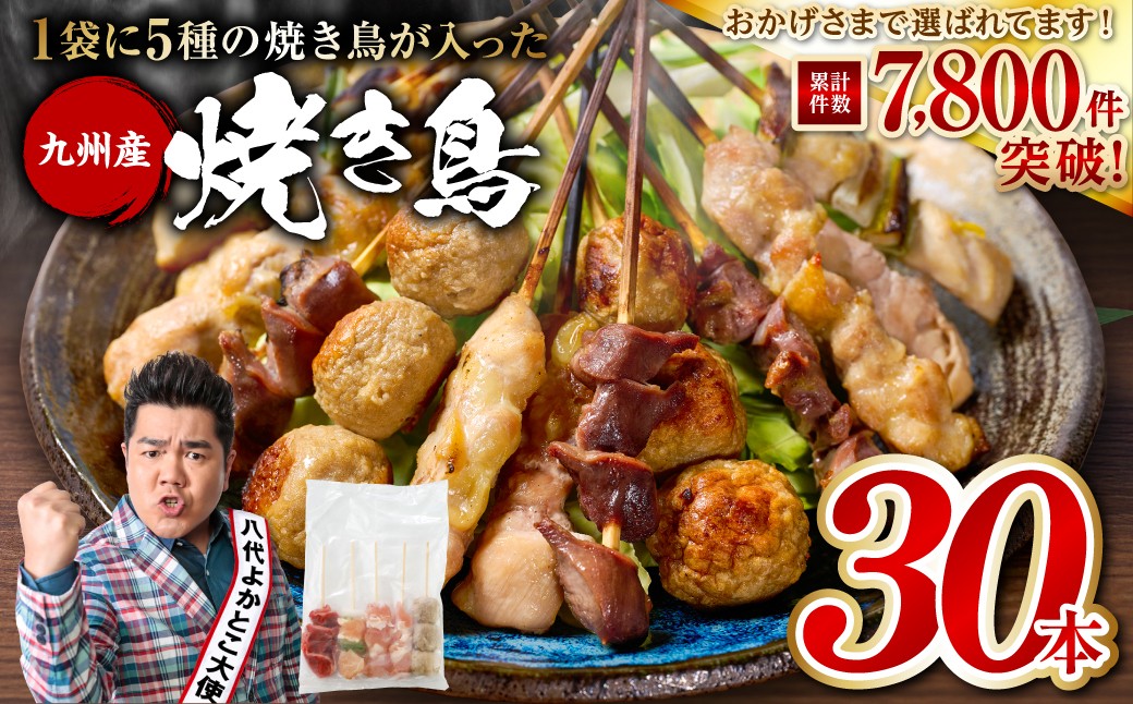 
                  やきとり5種 30本セット お試しサイズ！ 焼き鳥 焼鳥 国産 鶏 鶏肉 とり肉 串 九州産 冷凍 小分け ねぎま むね とろ もも 砂肝 つくね BBQ パーティー おつまみ セット バラエティーパック
                