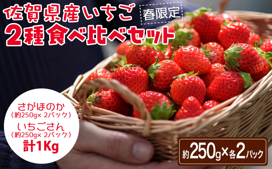 
                  【2027年3月上旬以降順次発送】佐賀県産いちご２種食べ比べセット 計1kg（250g×各2パック） / 佐賀県 /むらおか農園  [41ARAB001]
                