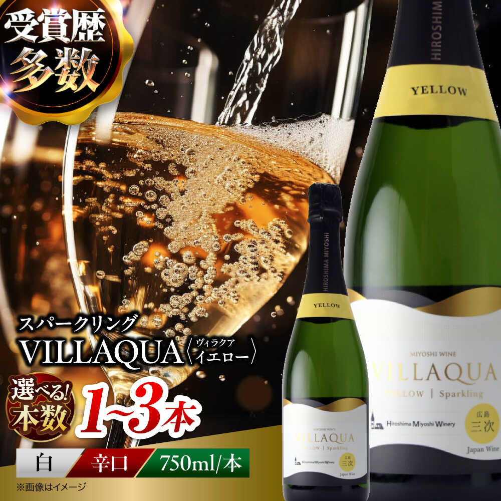 【ふるさと納税】【スピード発送/選べる容量】VILLAQUA -イエロー- 750ml 白ワイン 白 ワイン スパークリングワイン スパークリング 発泡性 辛口 ギフト プレゼント お祝い 広島 三次 酒 お酒 地酒 洋酒 フルーツ フルーティ 三次市 / 広島三次ワイナリー[APAZ148]