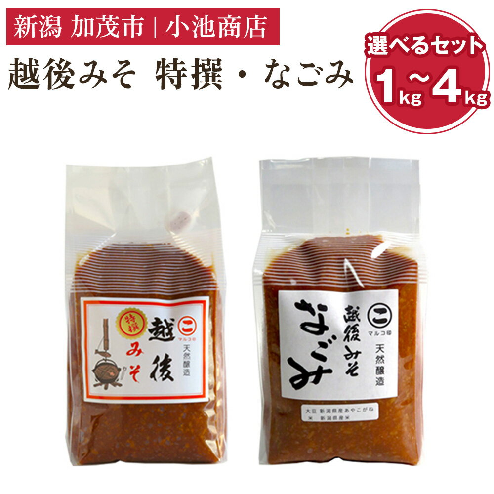 【ふるさと納税】越後みそ 特撰・なごみ 選べるセット「1kg」〜「4kg」自然発酵の味噌 味噌 無添加 保存料不使用 創業100年以上の老舗 長期熟成 加茂市 小池商店