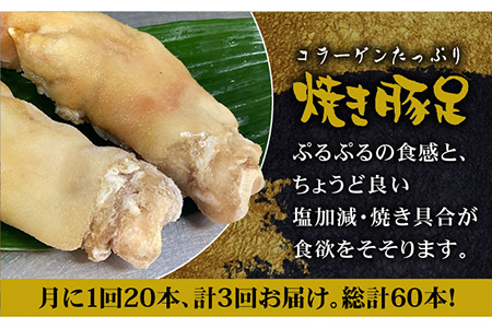 ≪地元人気店の味≫とろけるとんそく【3回定期便】国産焼き豚足たっぷり20本セット×3回 簡単調理 塩味 コラーゲン おつまみ お酒のお供 プルプル 吉野ヶ里町/やきとり紋次郎 [FCJ025]