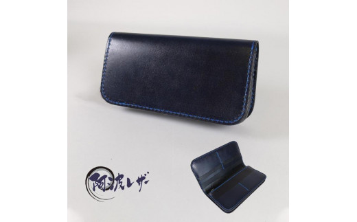 阿波レザー　本藍染縦長財布 PR-2