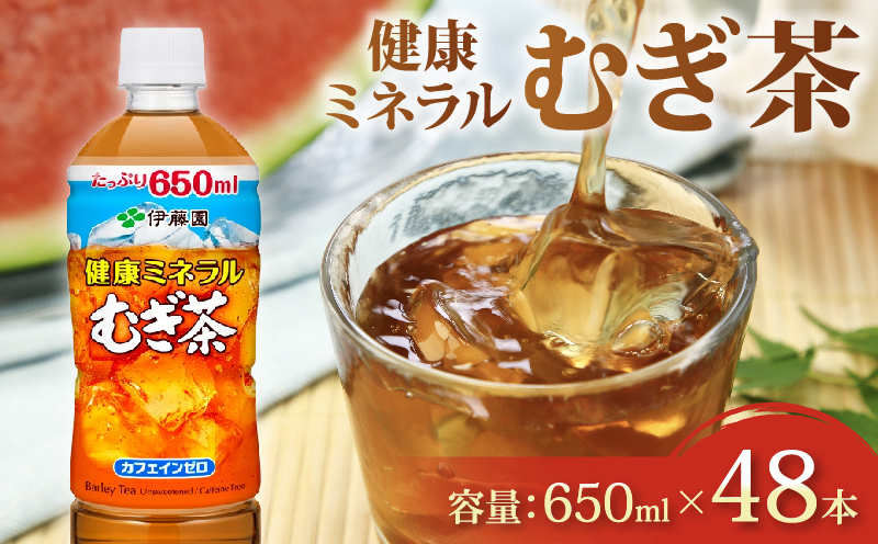 131-44 健康ミネラル むぎ茶 計48本 650mL × 24本 2ケース お届け カフェインゼロ 防災備蓄 茶 ペットボトル 飲料 伊藤園 ノンカフェイン