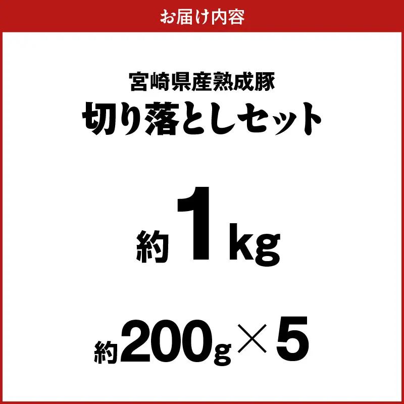 宮崎県産熟成豚 切り落としセット 約200g×5個 N0105-YA2280