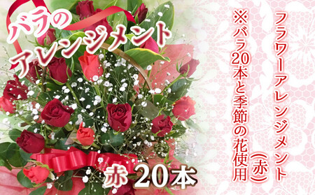 【母の日】バラのアレンジメント20本(赤)≪5月7日～10日お届け≫_17-3305-MG_(都城市) フラワーアレンジメント バラ20本と季節の花 カスミソウ ブルーファンタジア スイートピーなど 