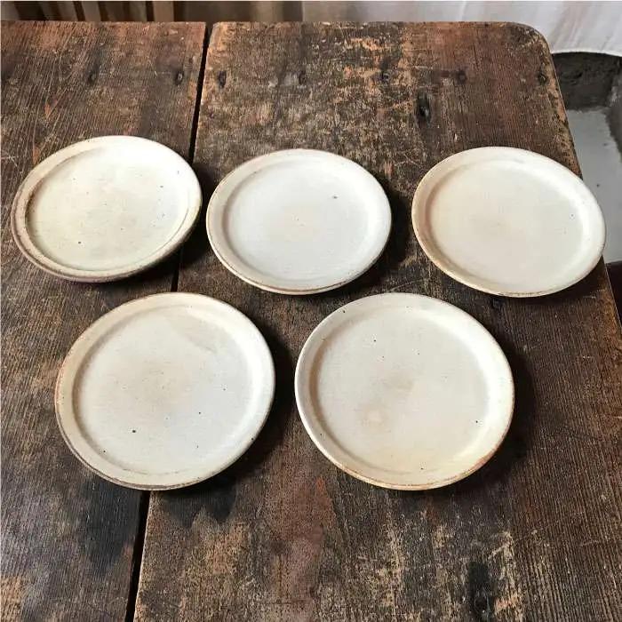 【 アイボリー シリーズ 】 15.5cm 丸 リム プレート 5枚 セット 糸島市 / うつわと手仕事の店 研 器 陶器 食器 クラフト 手作り [ARD003]