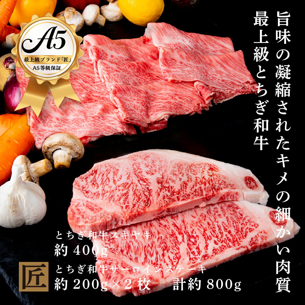 【ふるさと納税】とちぎ和牛 A5 サーロイン 約 200g × 2枚 と すき焼きしゃぶしゃぶ用 約 400g の セット ｜ 国産 和牛 牛 肉 生産者 認定 銘柄 A5 旨味 うまみ きめ細かい 品質 柔らかく 芸術品 特産品 栃木県 真岡市 送料無料 栃木県共通返礼品