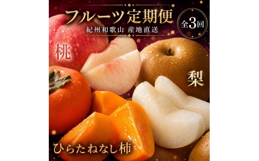 
【7・8・10月 全3回】紀州和歌山産旬のフルーツセット（桃・梨・ひらたねなし柿）定期便 【魚鶴商店】【UT68】
