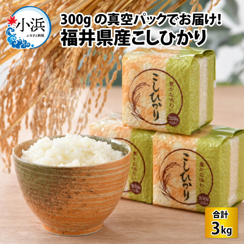 【ふるさと納税】【令和6年産】真空パック 福井県産こしひかり 300g(約2合) × 10パック 計3kg / 長期保存 コシヒカリ 白米 精米 小浜市 / シマダ農園 [BFAV004]
