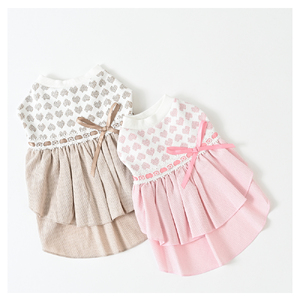 リボンティアードワンピース ベージュ ドッグウェア小型犬 秋冬 【ココアトワ(cocoAtoi)】 Ｌ