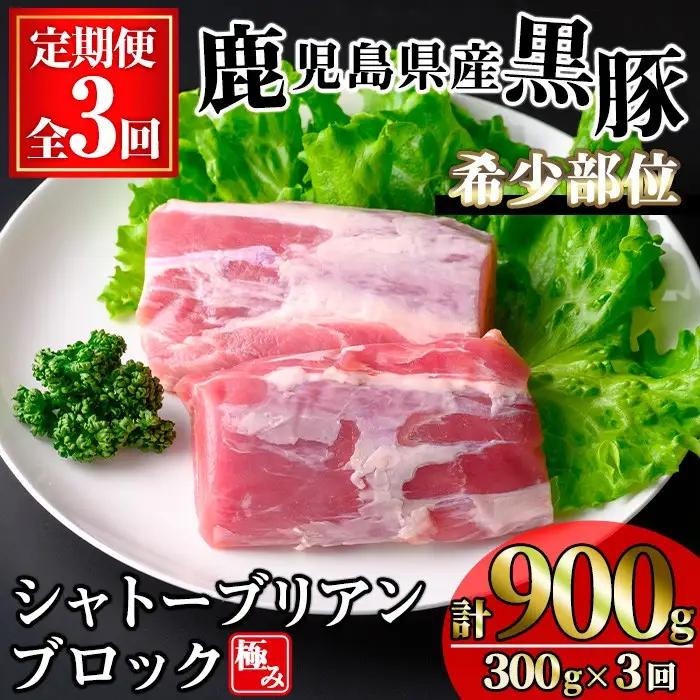 ＜定期便・全3回＞ かごしま 味わい 黒豚 希少部位 極み シャトーブリアン (計900g/300g×3回) 豚肉 【KNOT】 T58