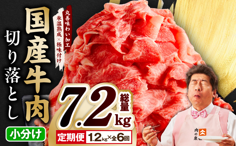 【定期便】国産 牛肉 切り落とし 定期便 1.2kg×全6回 総量 7.2kg【国産 牛肉 氷温熟成×極味付け 訳あり サイズ不揃い カレー 牛丼 野菜炒め 肉じゃが 毎月配送コース 大阪 泉佐野 大阪府 泉佐野市】