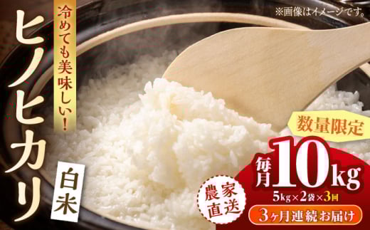 【先行予約】【3回定期便】 【数量限定】ヒノヒカリ 白米 10kg（5kg×2袋）【竹下農園】 [ZEL005]