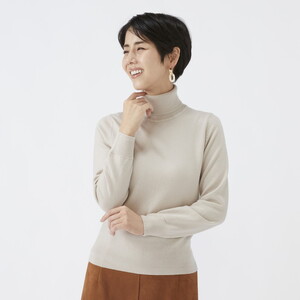 日本製 カシミヤ100% レディース タートルネック ライトベージュ 2Lサイズ