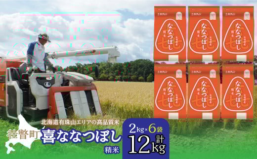 （精米12kg）ホクレン喜ななつぼし（2kg×6袋）【ふるさと納税 人気 おすすめ ランキング 北海道産 米 こめ 精米 白米 ご飯 ごはん ななつぼし 12kg 北海道 壮瞥町 送料無料】 SBTD089