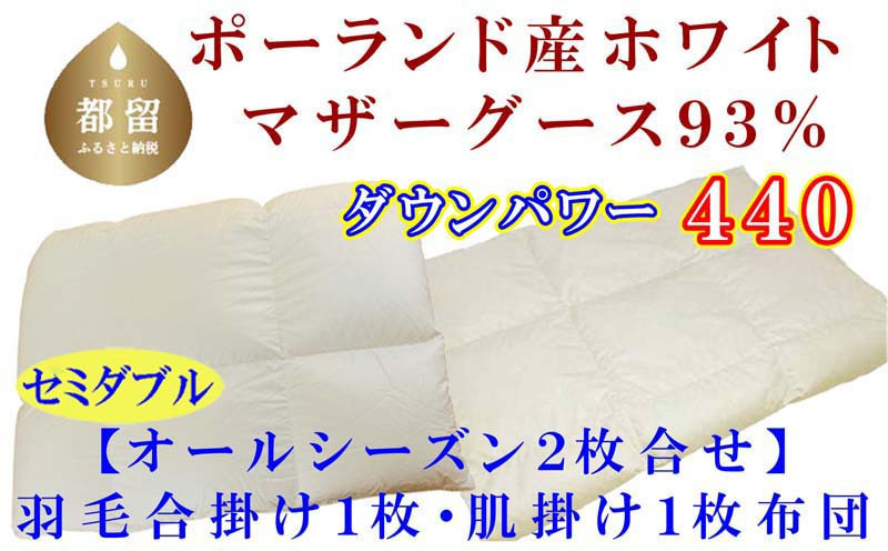 
                  【合掛け布団・肌布団】ポーランド産マザーグース93％ 羽毛合掛け・肌布団2枚組（セミダブル：170cm×210cm）（ダウンパワー440）【サカキュー】｜羽毛布団 羽毛ふとん 羽毛合掛けふとん 合い掛け布団 合い掛けふとん 肌布団 CK414
                