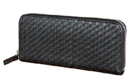 LUEGO山形牛革 ラウンド長財布／ブラック×レッド F2Y-3664