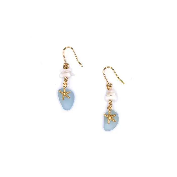 【ブレスレット＆ピアス】Lサイズ｜サンゴとシーグラスのアクセサリーセット