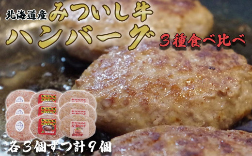 
北海道産 黒毛和牛 みついし牛 ハンバーグ 3種 計 900g ( 100g × 各 3個 ) セット 和牛 ホエー豚 三石牛 ハンバーグステーキ 惣菜 食べ比べ
