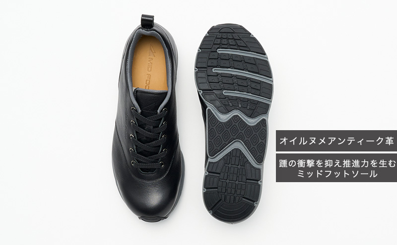 MIDFOOT ( ミッドフッド ) 紳士靴 レザースニーカー MF002JM 25.0cm( ブラック ) 4E　【 ファッション 靴 シューズ スニーカー メンズ 】 【 お洒落 レザーシューズ 