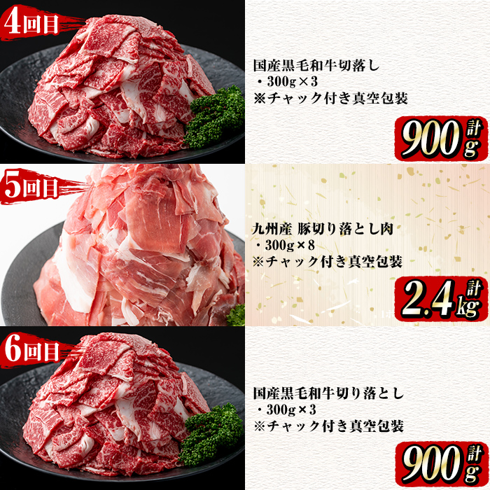 【定期便全12回】牛・豚堪能定期便(12ヶ月連続・計16.2kg超) 黒毛和牛 国産牛 九州産 豚 豚肉 肉 牛肉 国産 4等級 訳あり 小分け 真空包装 冷凍 t0182-001