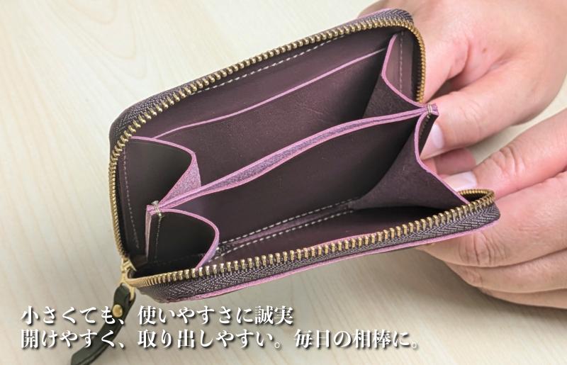 板谷革工房 本革小銭入れ「一針の誠実」（赤茶×オリーブ×橙）