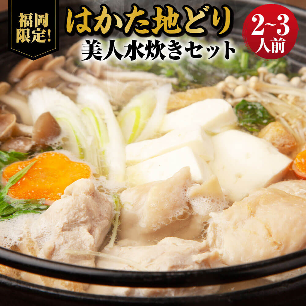 【ふるさと納税】福岡限定！はかた地どり 美人水炊きセット 2～3人前 コラーゲンスープ もも切り身 つみれ 地鶏 鶏肉 とりにく 肉 お肉 水炊き 鍋セット 鍋 スープ付き 麺付き 冷凍 九州 福岡県 大任町 送料無料
