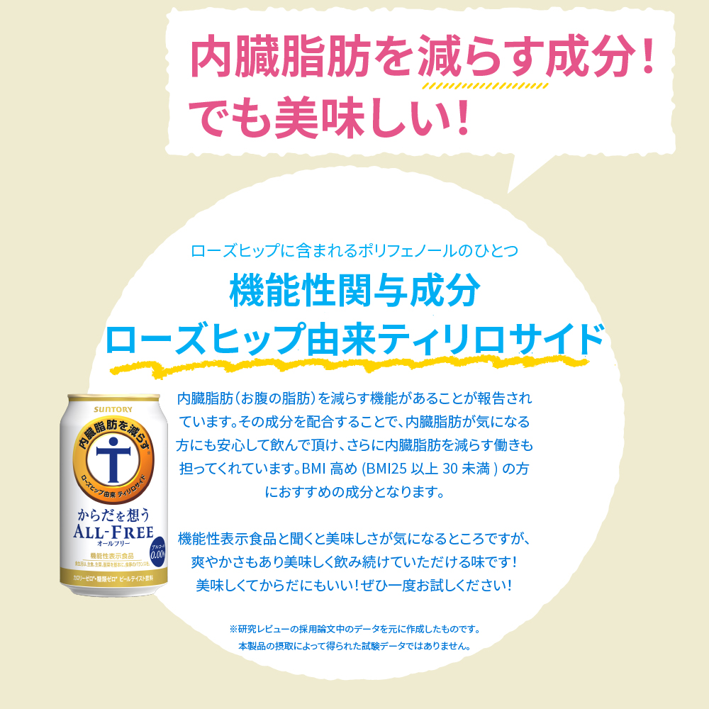 ノンアルコール サントリー からだを想う オールフリー (機能性表示食品) 350ml×24本 サントリー〈天然水のビール工場〉群馬※沖縄・離島地域へのお届け不可