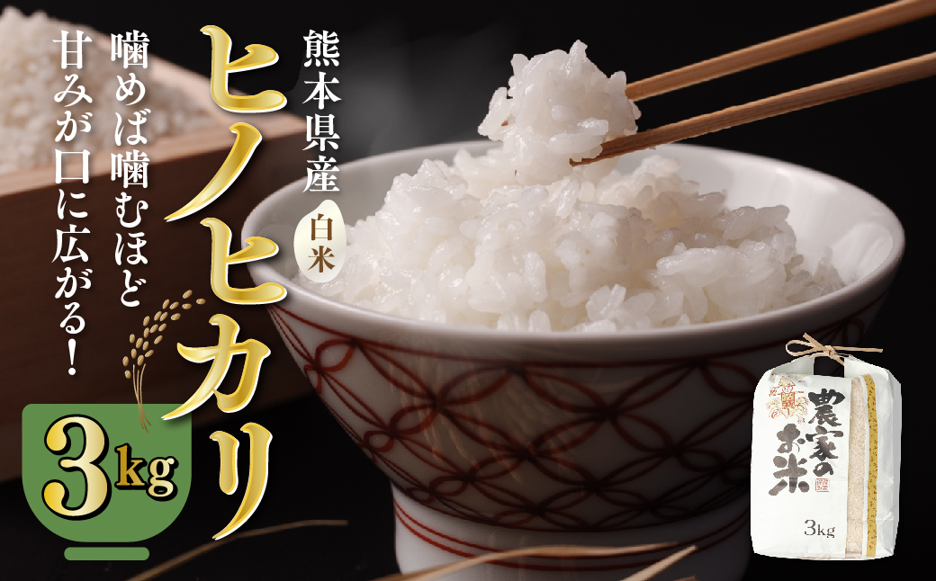 【先行予約】【令和6年産】八代市産 ヒノヒカリ 3kg 米 熊本 【2024年11月上旬より順次発送】