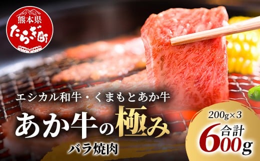 【エシカル和牛】くまもと あか牛【あか牛の極み】バラ焼肉 200g×3 (計 600g) バラ 熊本 赤牛 ジューシー 牛肉 小分け 焼き肉 焼肉 やき肉 BBQ アウトドア 和牛 国産 SDGs 033-0514