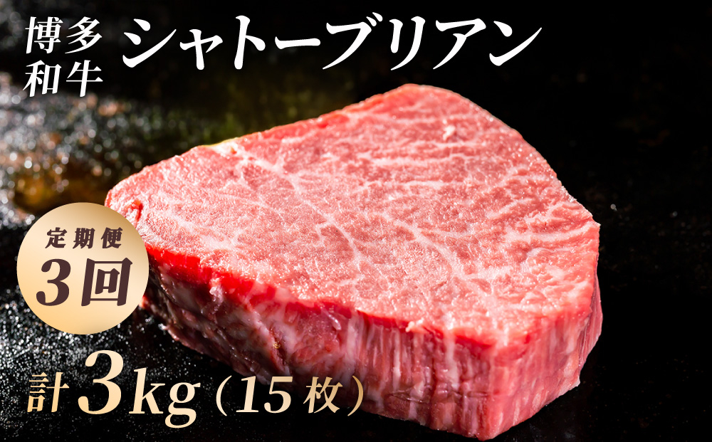 ＜3回定期便＞【博多和牛】ヒレ シャトーブリアン 200g×5枚 (ダイヤモンドカットで希少部位を堪能)｜牛肉 久田精肉店 黒毛和牛 ステーキ 冷凍【HD046】