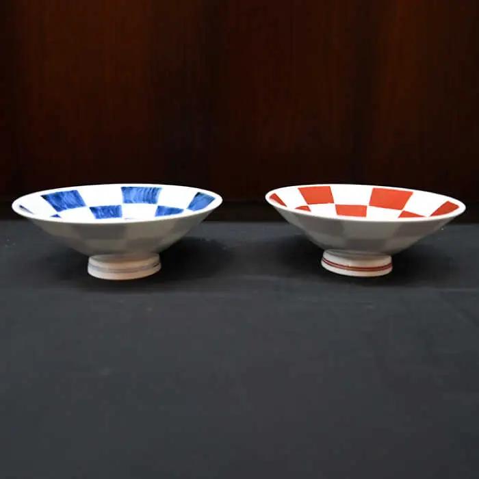 【波佐見焼】はさみ平茶碗 市松（呉・朱） 茶碗 ペア 食器 皿 【協立陶器】 [TC90] 波佐見焼
