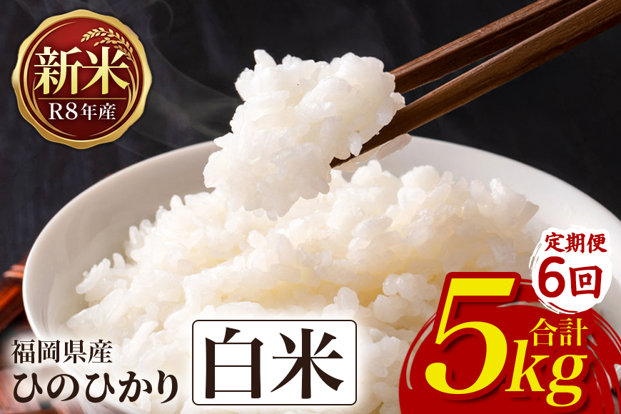 【6回定期便】 ひのひかり 米 お米 白米 5kg 5キロ 令和8年産 新米 福岡県産 うきは市 国産 精米 ご飯 ごはん おにぎり お弁当 人気 おすすめ 家庭用 ギフト プレゼント お中元 お歳暮 贈答 産地直送 農家直送 お取り寄せ 【JA福岡くるめ にじの耳納の里】