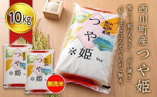 FYN6-275 令和7年度 山形県 西川町産 無洗米 つや姫 10㎏(5kg×2) 精米 白米 米 こめ ライス ごはん ご飯 ブランド米 銘柄米 家庭用 自宅用 贈答用 お取り寄せ 食品 時短 節水 2025年 西川町 月山