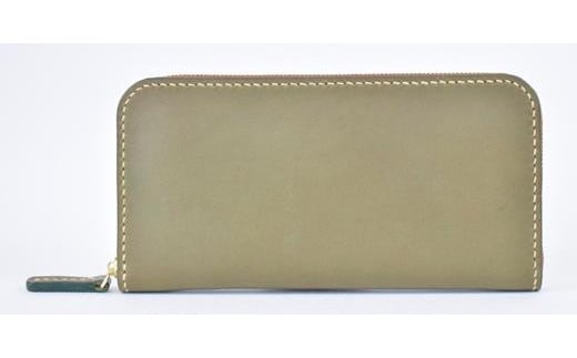 栃木レザー使用｜滑らか本革Lジップ長財布｜Round zip wallet 01｜オリーブ｜minca（全7色）
