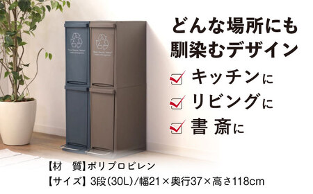 ダストボックススリム 分別3段 30L グレー 1個 / ダストボックス ゴミ箱 ごみ箱 / 恵那市 / 東谷株式会社 明智流通センター[AUAD140]