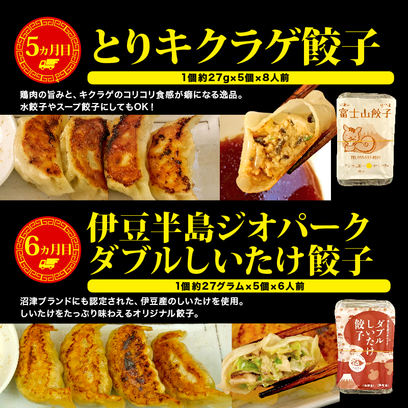 【定期便 6ヶ月 】餃子 半年コース 6回 肉 野菜 ニラ玉 あしたか 牛 とりキクラゲ しいたけ にんにく 冷凍 簡単 フライパン 調理