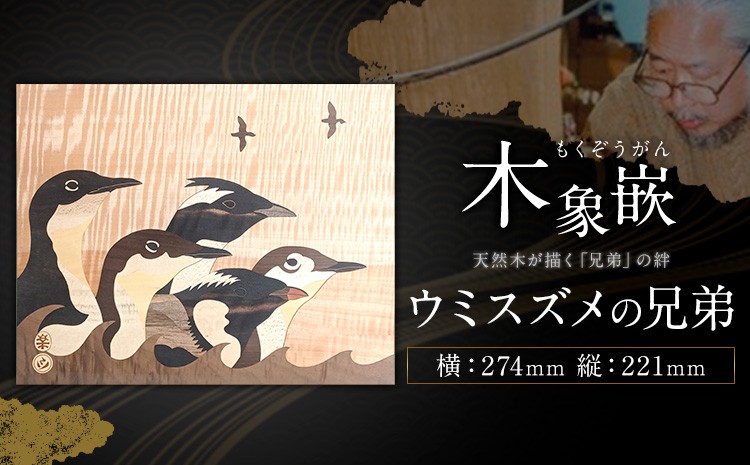 
                  千葉県伝統工芸品 木象嵌 ウミスズメの兄弟 1枚 274mm×221mm 楽堂工房 《30日以内に出荷予定(土日祝除く)》千葉県 我孫子市 楽堂象嵌 工芸品 工芸 自然木 天然の木 アート 作品 木材 インテリア
                