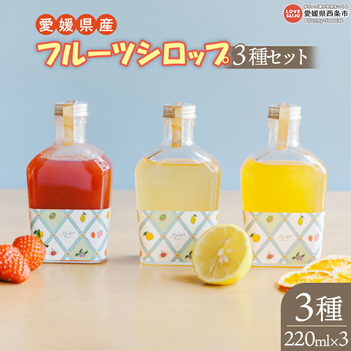 【ふるさと納税】＜愛媛県産 フルーツシロップ 3種類セット 220ml×3本（各1本）＞※入金確認後、翌月末迄に順次出荷 天然素材 安心安全 ナチュラルフレーバー かき氷シロップ ドリンクシロップ 調味料 レモネード アイスティー 合同会社field doors 愛媛県 西条市【常温】