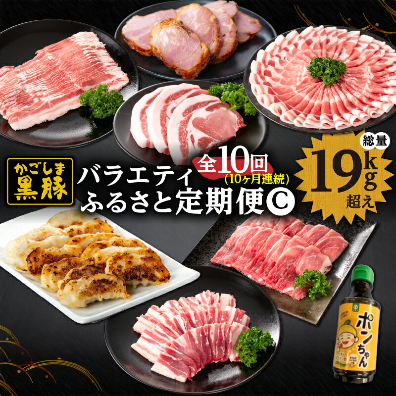 【ふるさと納税】 ＜国産＞ 【定期便】黒豚バラエティふるさと定期便C【全10回】しゃぶしゃぶ、焼肉、とんかつ肉、焼豚、餃子を1ヶ月ごとに10回お届け！豚肉 トンカツ ぎょうざ 国産【和田養豚】