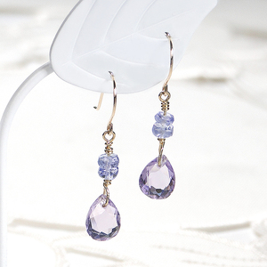 フックピアス K18YG タンザナイト アメジスト ペアシェイプ 18金 揺れるピアス 2月 12月 誕生石 クリスマス ジュエリー 【f163-k18yg-am】 ALPAZ182