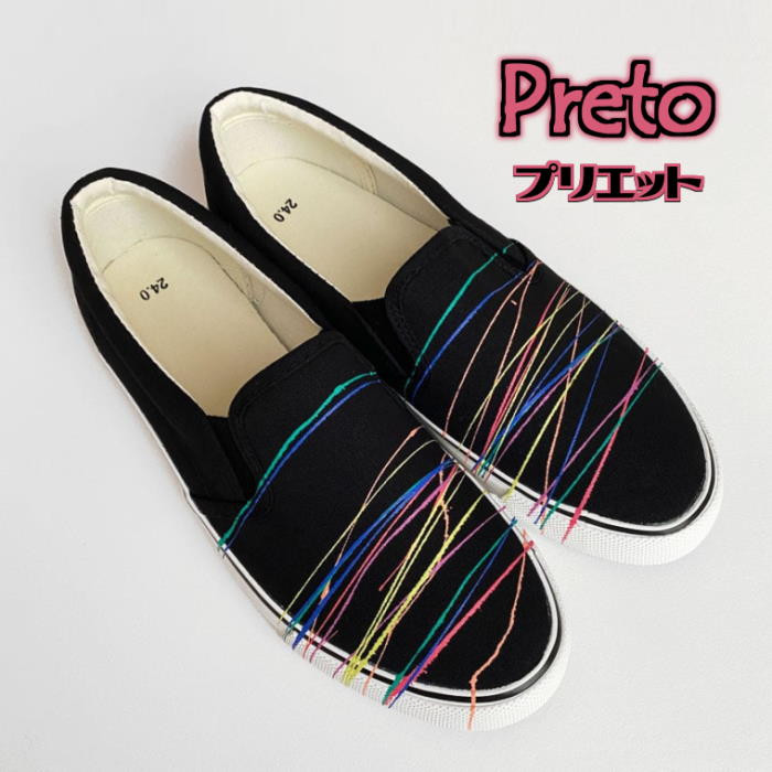 
手描きスニーカー「Preto（プリエット）」黒地 ワイズ 2E 22.0～28.0cm【受注制作】
